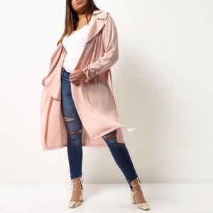 RIVER ISLAND PINK TIE WAIST DUSTER TRENCH COAT